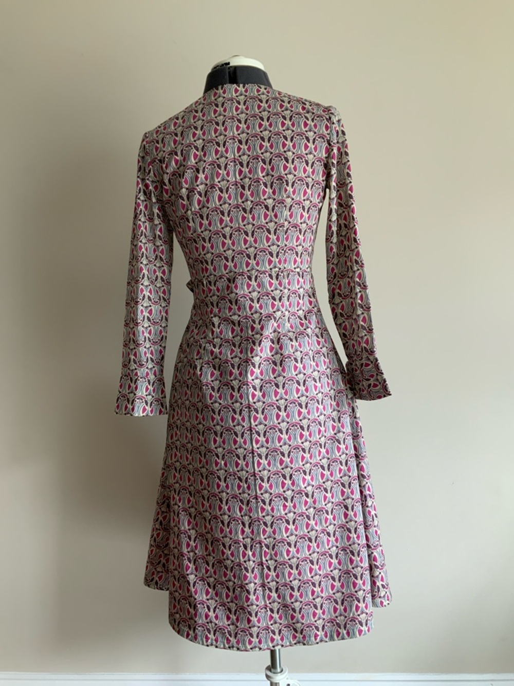 Liberty Print Wrap-Style Long Sleeve Dress in Pink and Cream - Picture 2 of 7